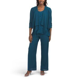 ALEX EVENINGS Peacock 3pc Pantsuit Set